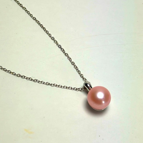Sterling Pink Pearl Necklace - Picture 1 of 5